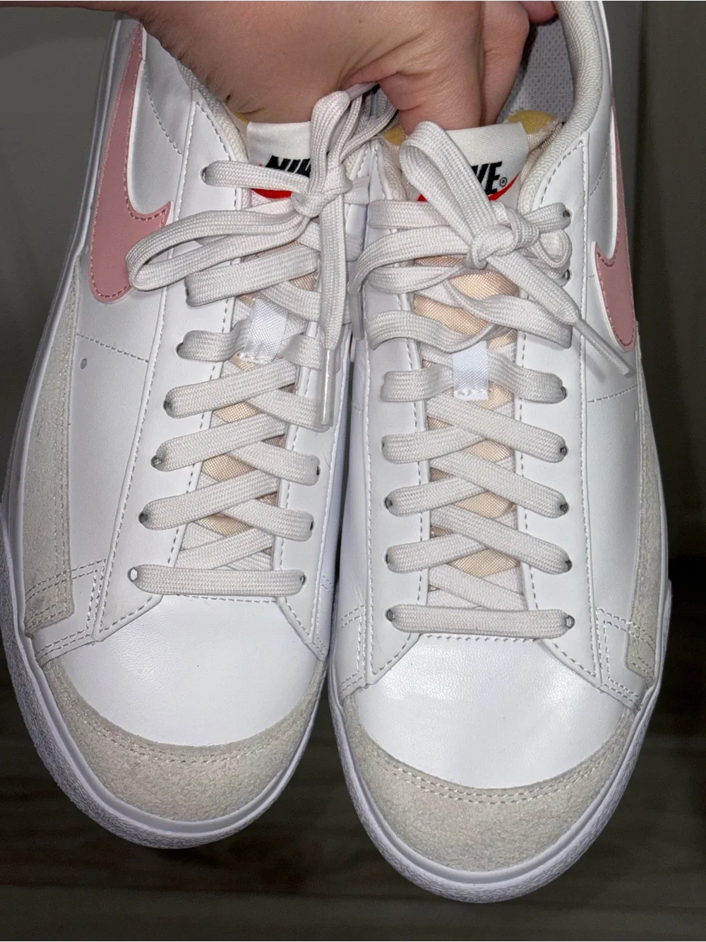 Nike Women's White Sneaker with Pink Swoosh